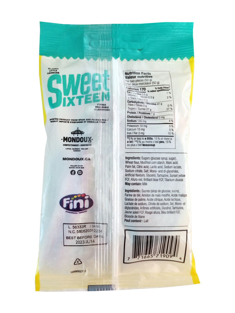 Mondoux Sweet Sixteen Sour Ribbon Licorice Gummy, 125g/4.3 oz., {Imported from Canada}