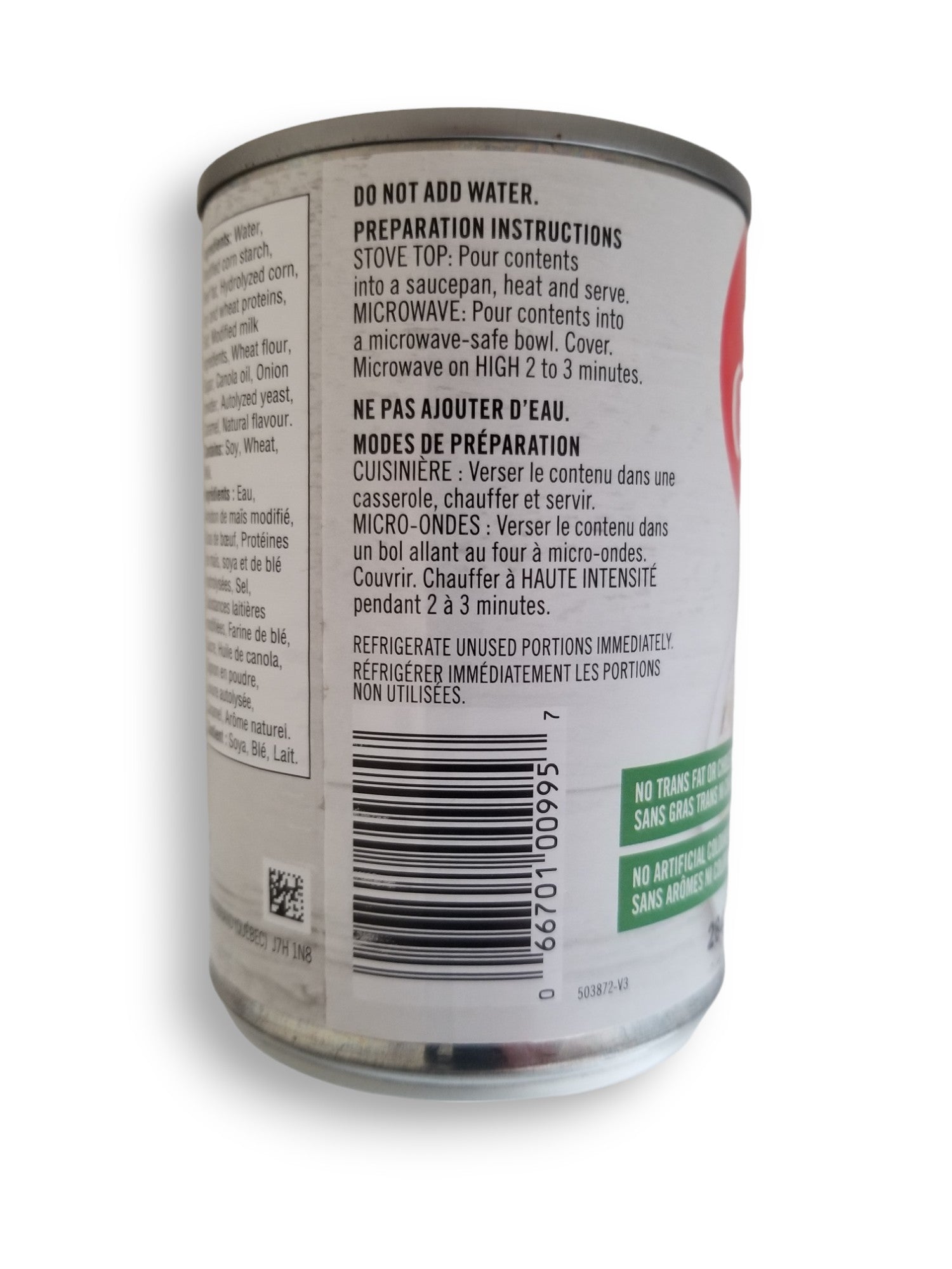 Swiss Chalet Beef Gravy, 284ml, back of can.