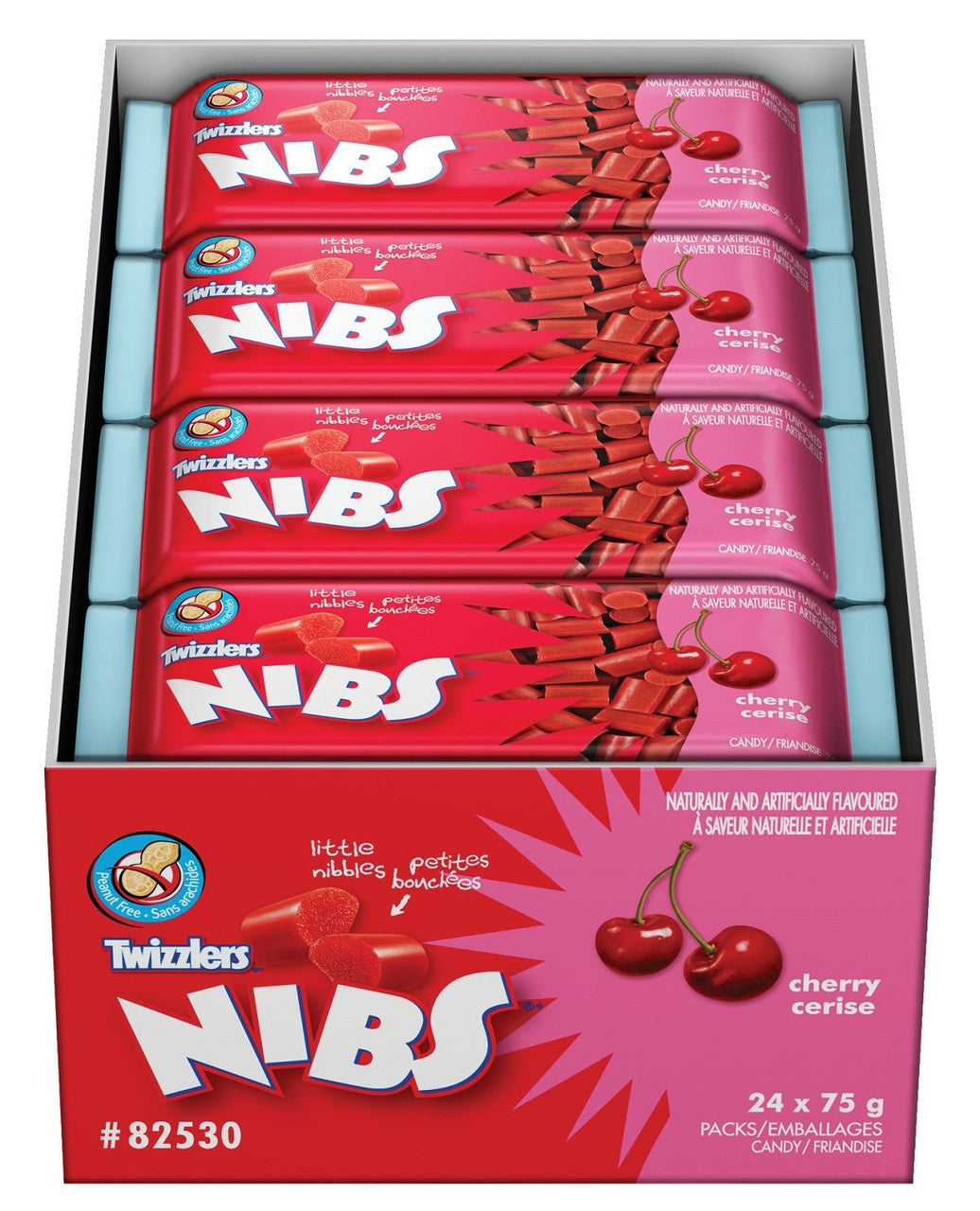  TWIZZLERS Licorice, Cherry Nibs, 24pk/75g/2.6 oz. bags In A Box