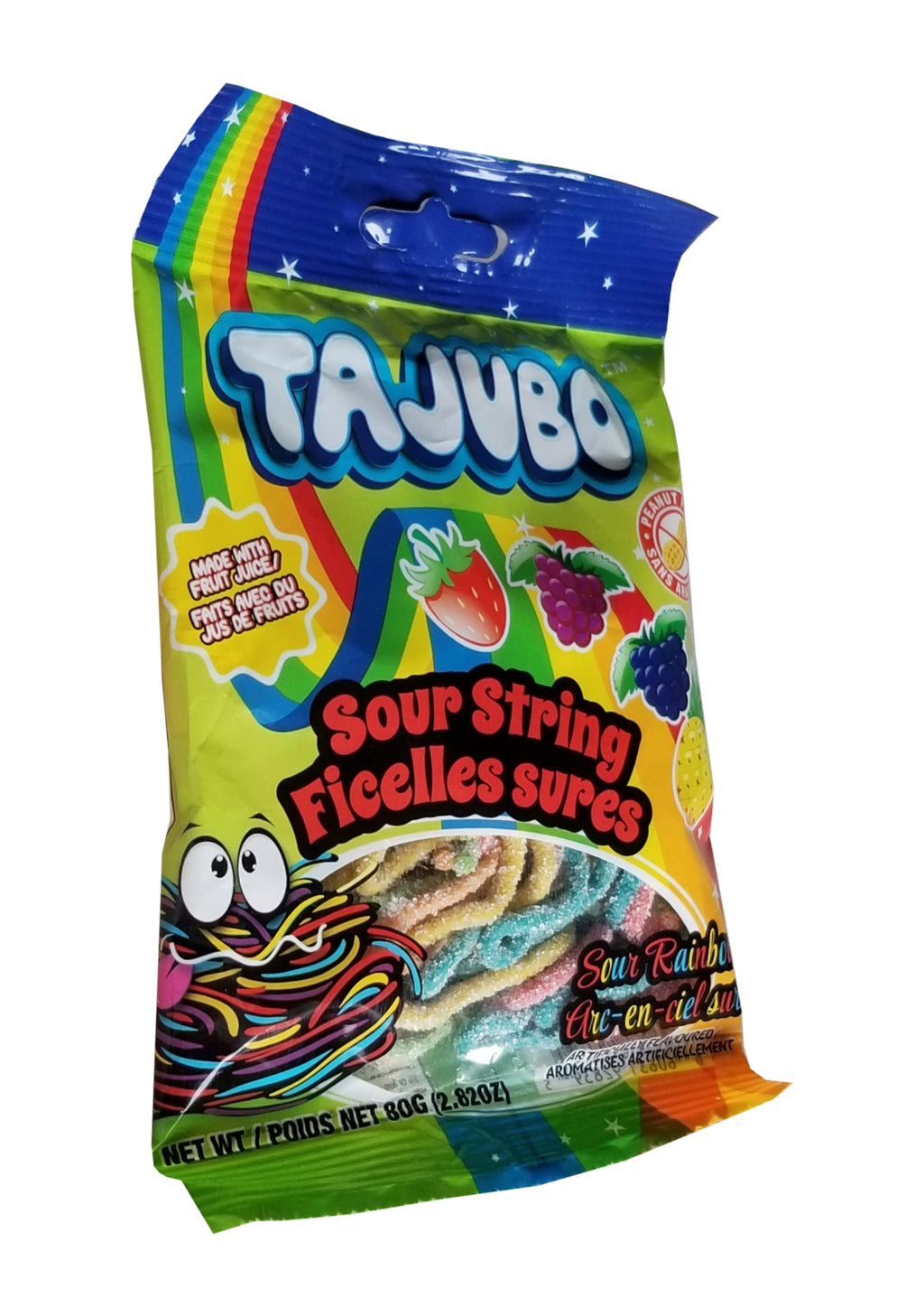 Tajubo Sour String Gummies, Sour Rainbow Flavors, 80g/2.8 oz. Bag {Imported from Canada}