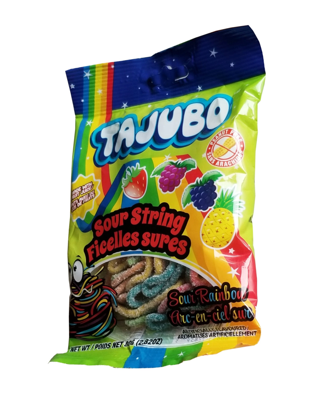 Tajubo Sour String Gummies, Sour Rainbow Flavors, 80g/2.8 oz. Bag {Imported from Canada}