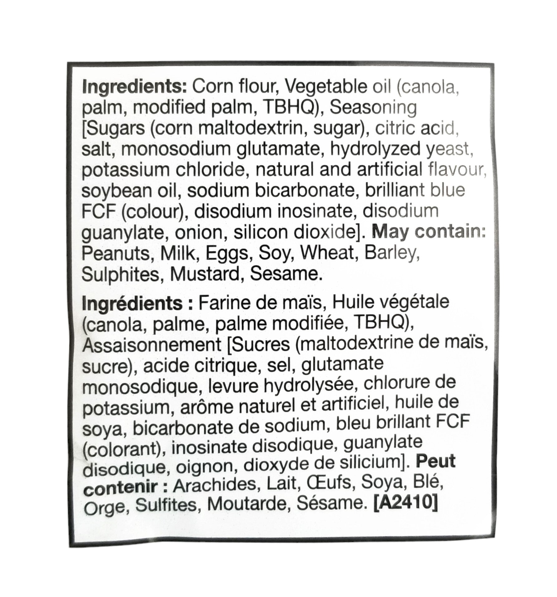 Takis Blue Heat Rolled Tortilla Chips, 80g, ingredients label.