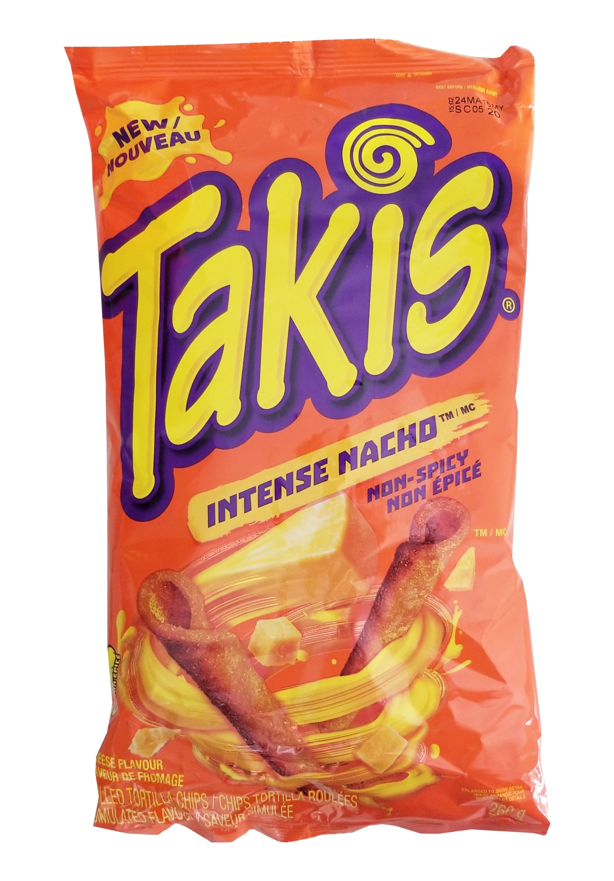 Takis Intense Nacho Non-Spicy Rolled Tortilla Chips, 260g/9.1 oz. Bag ...