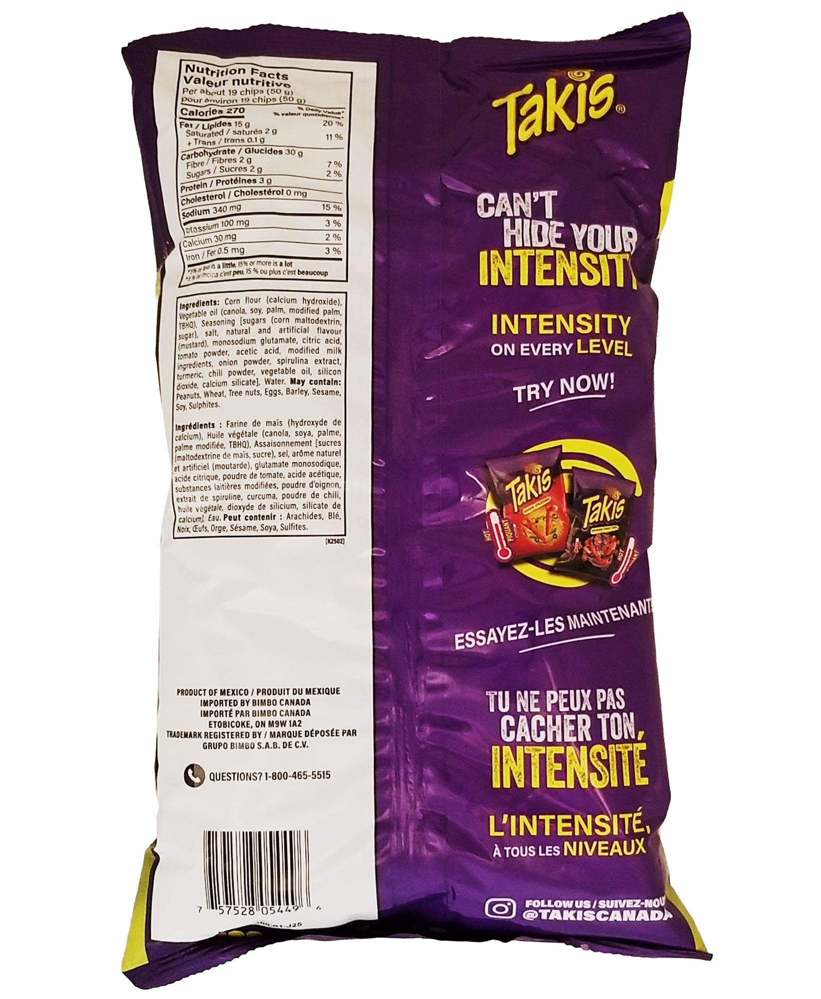 Takis Pickle Punch Rolled Tortilla Chips 260g back of package
