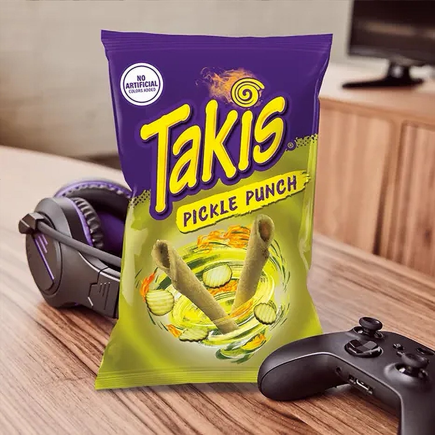 Takis Pickle Punch 260g — tangy pickle rolled tortilla chips close-up