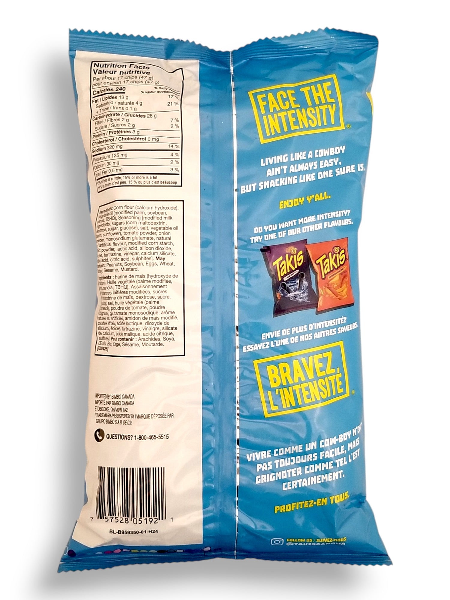 Takis Buckin' Ranch Non-Spicy Rolled Tortilla Chips, 260g/9.1 oz - Back