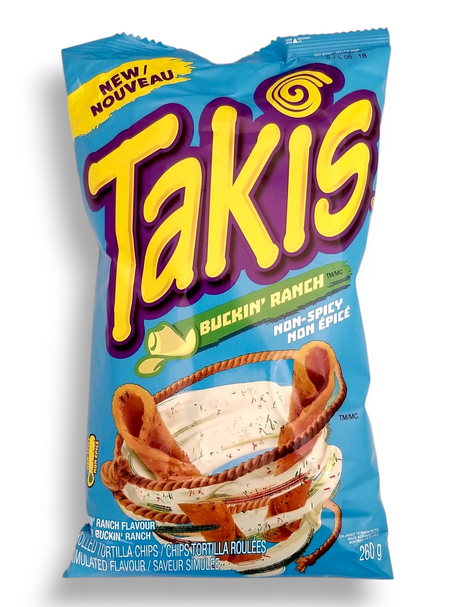 Takis Buckin' Ranch Non-Spicy Rolled Tortilla Chips, 260g/9.1 oz - Front