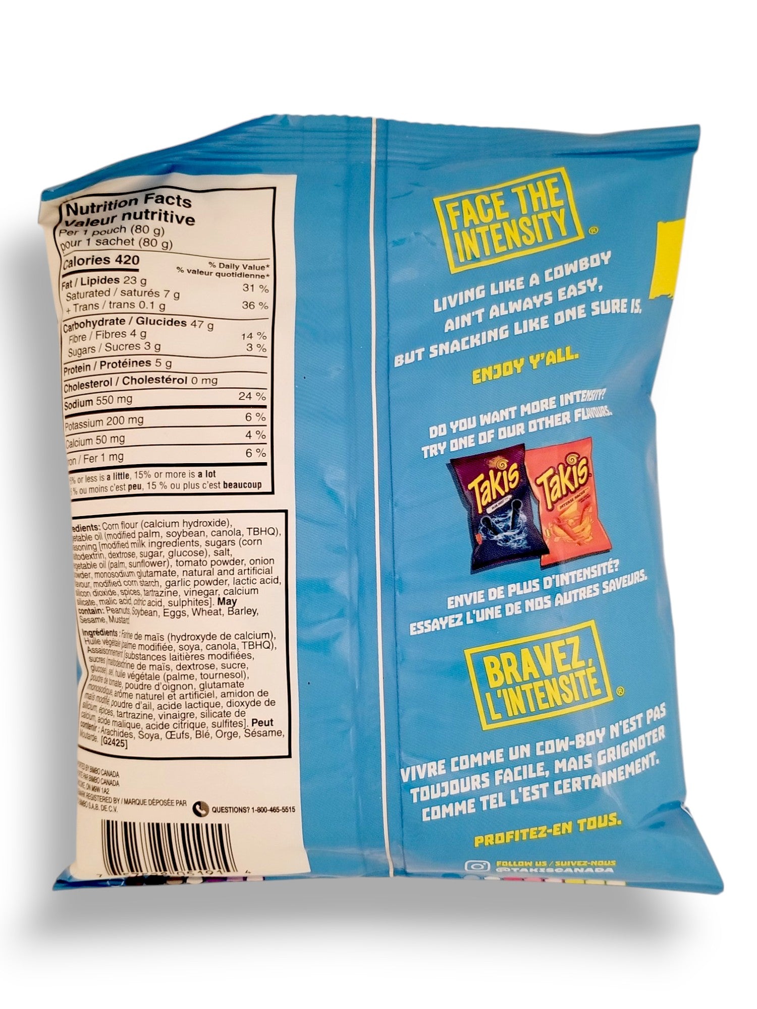 Takis Buckin' Ranch Non-Spicy Rolled Tortilla Chips, 80g/2.8 oz - Back Of Bag