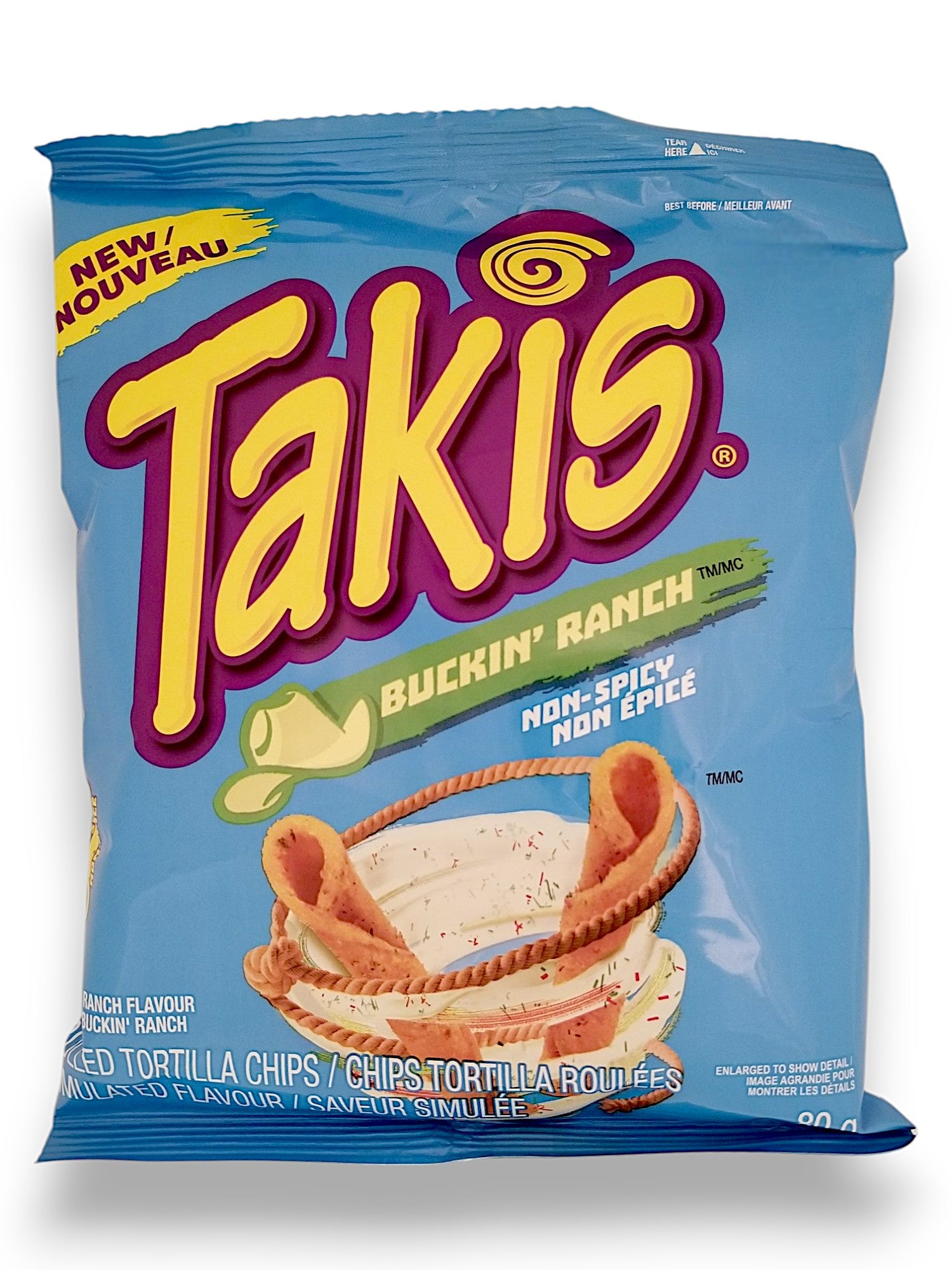 Takis Buckin' Ranch Non-Spicy Rolled Tortilla Chips, 80g/2.8 oz - Front Of Bag