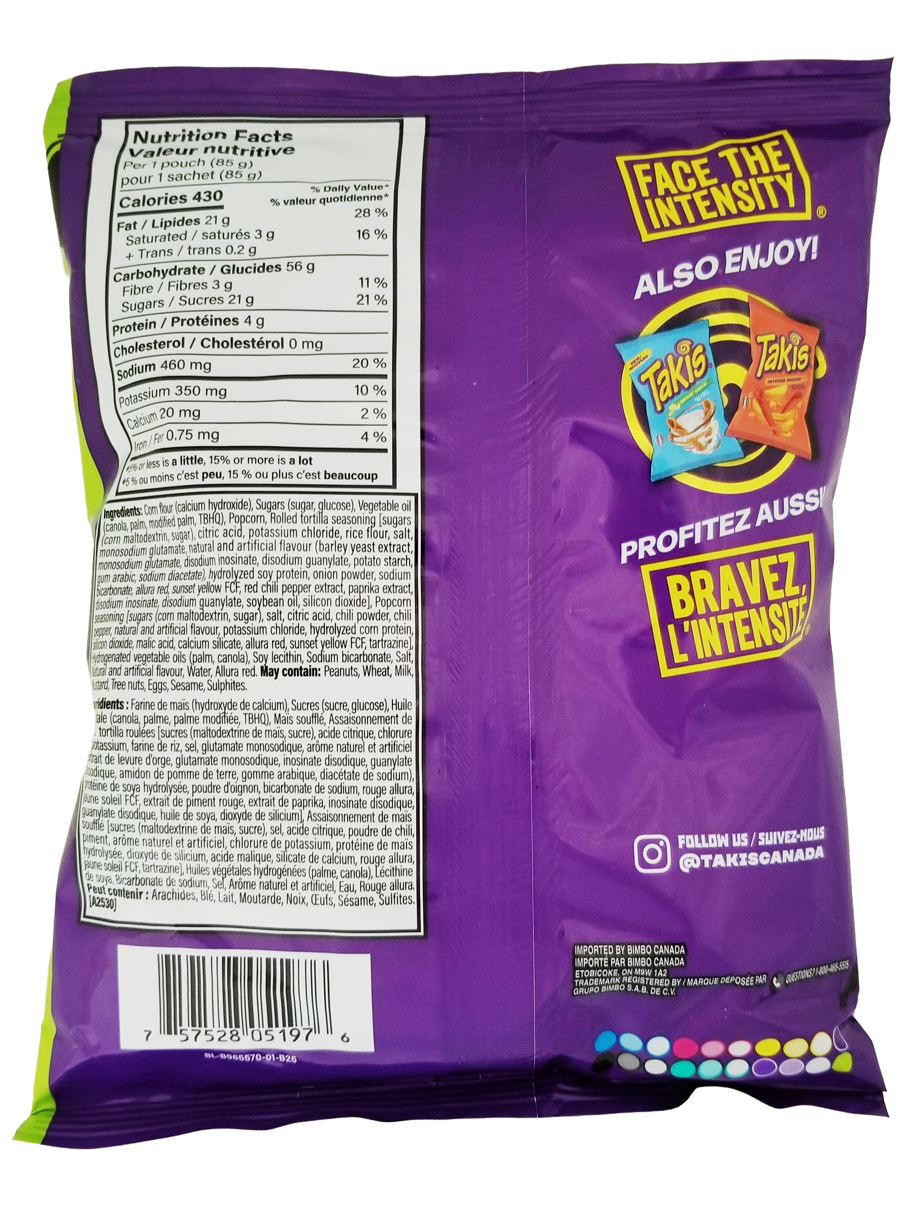 TAKIS Duos Fuego And Popcornopolis, 85g/6.9 oz snack package with visible branding and text