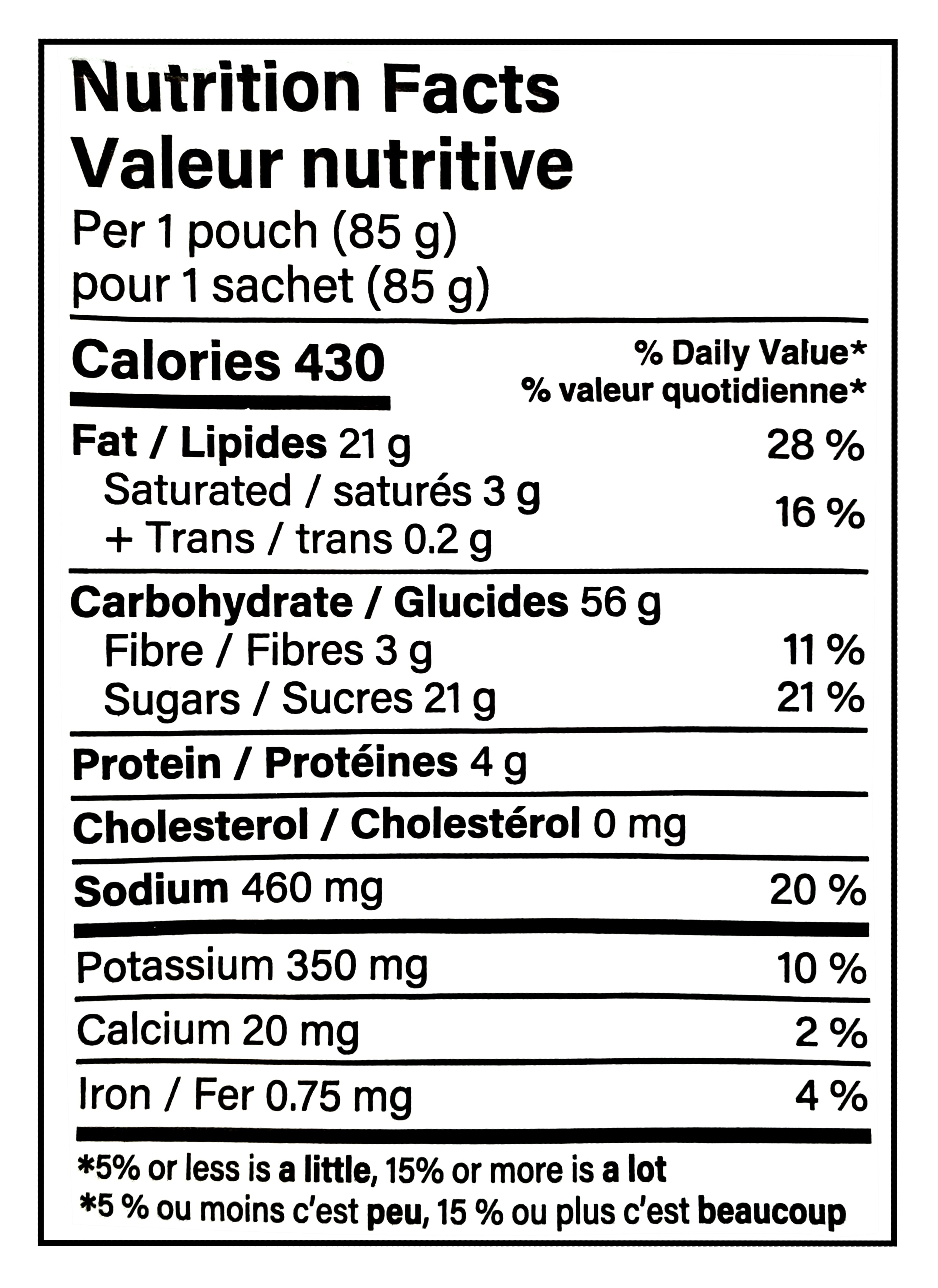 Nutrition facts label for TAKIS Duos Fuego And Popcornopolis, 85g/6.9 oz with detailed calorie and ingredient information.