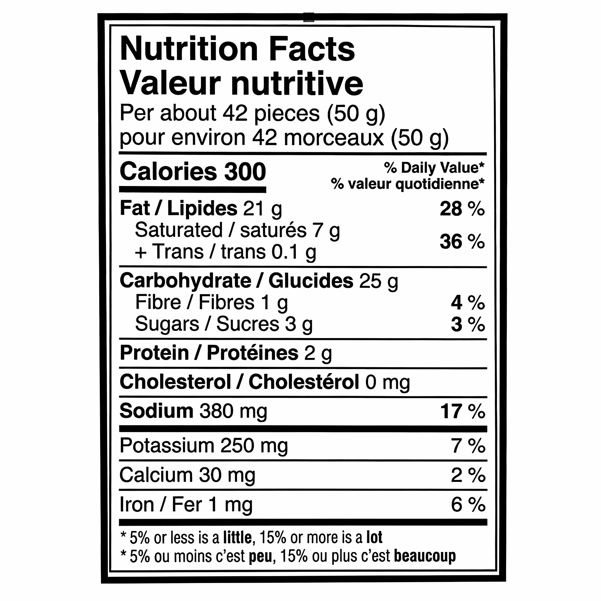 Nutrition facts panel for Takis Pix Cheezy Blast corn snack sticks, 240 g / 8.5 oz.