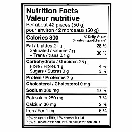 Nutrition facts panel for Takis Pix Cheezy Blast corn snack sticks, 240 g / 8.5 oz.
