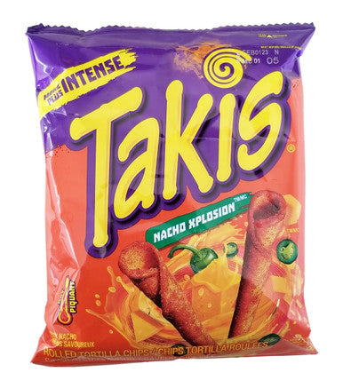 TAKIS Zesty Nacho Xplosion Rolled Tortilla Snacks, 90g/3.15 oz. Bag {Imported from Canada}