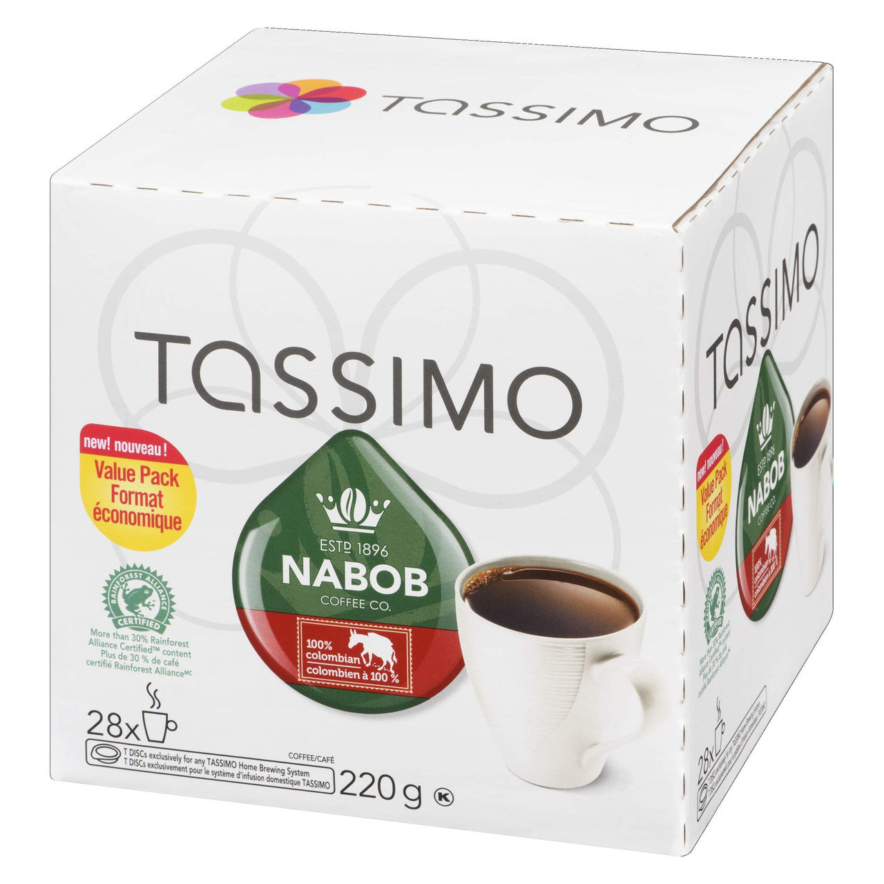 Tassimo Nabob 100% Colombian Coffee Single Serve T-Discs – 28 T-Discs Right side of the box
