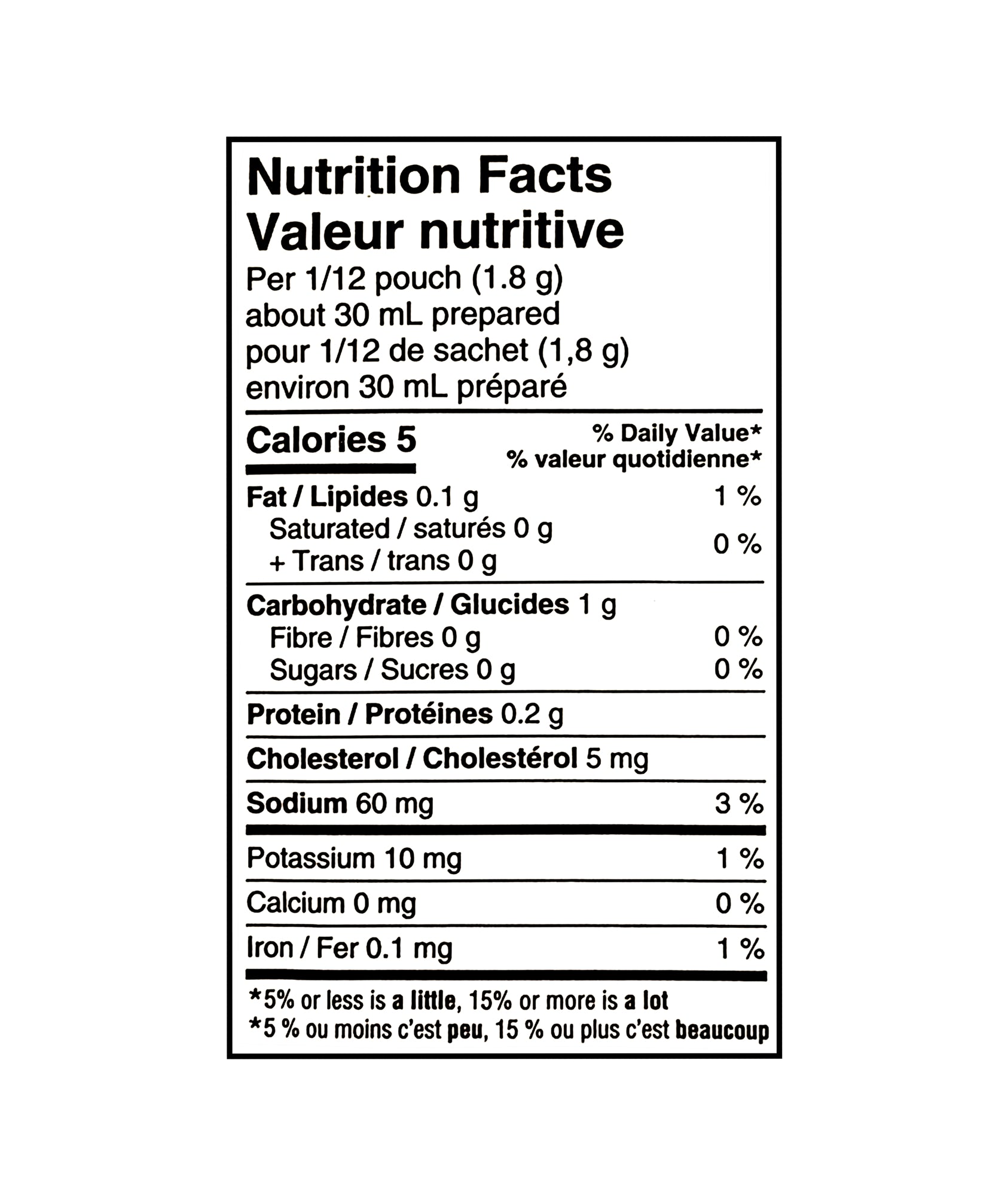 Nutrition facts label for The Keg Bearnaise Sauce Mix 22g on a white background