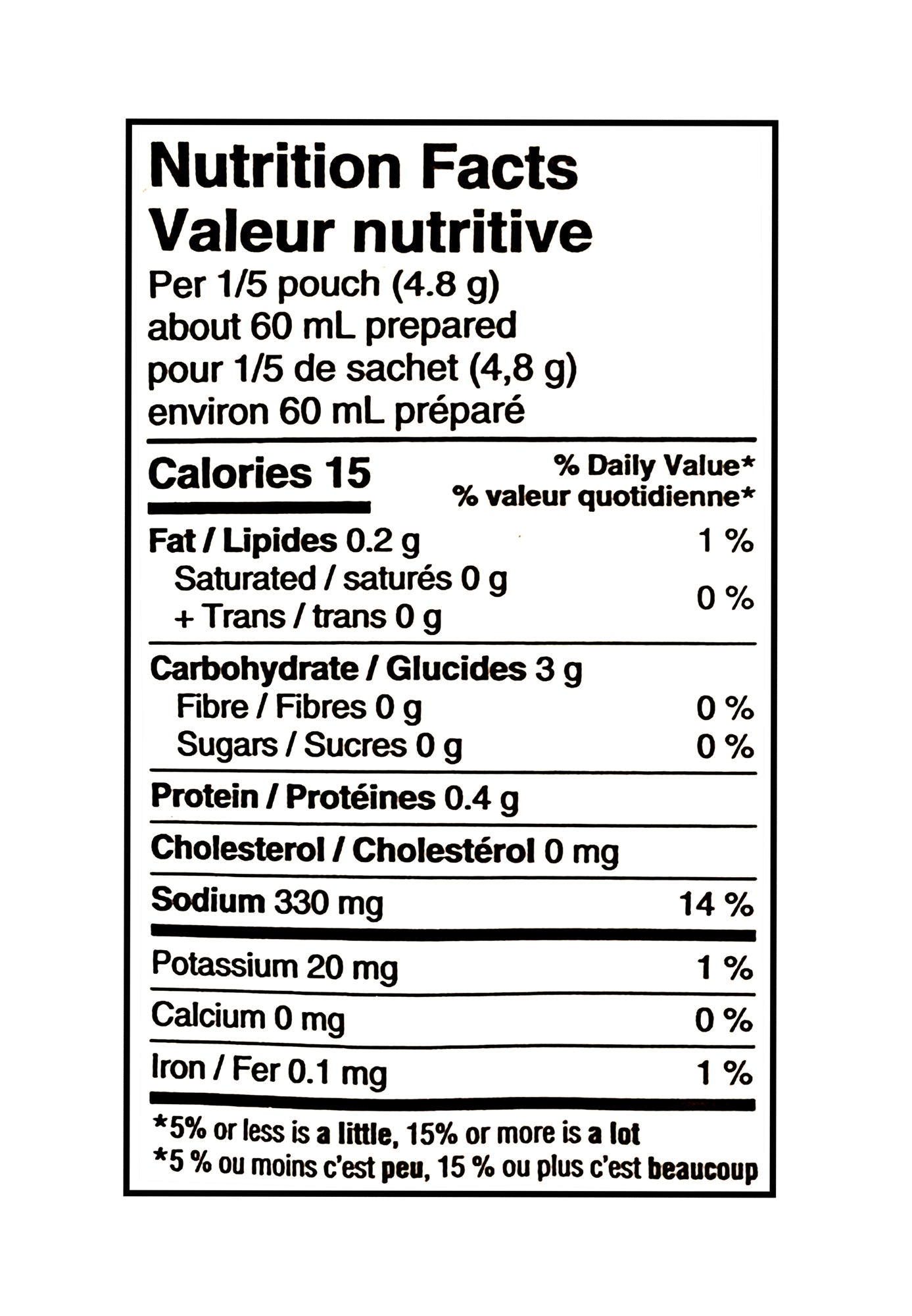 Nutrition facts label for The Keg Brown Gravy Mix With Steak Spice 24g with detailed calorie and nutrient information.