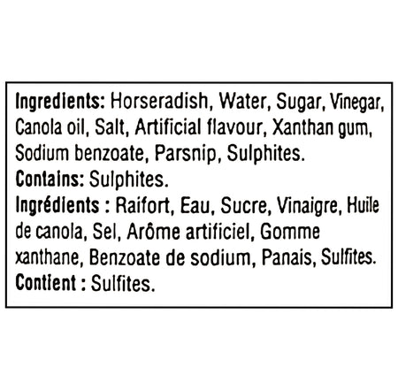 The Keg Prepared Horseradish 250ml – ingredients label