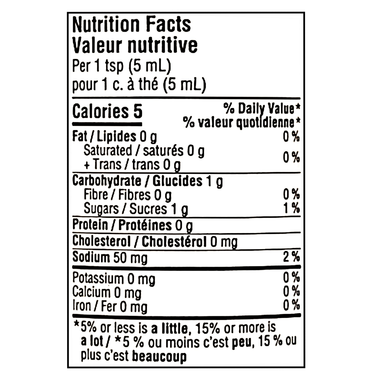 The Keg Prepared Horseradish 250ml – nutrition facts panel
