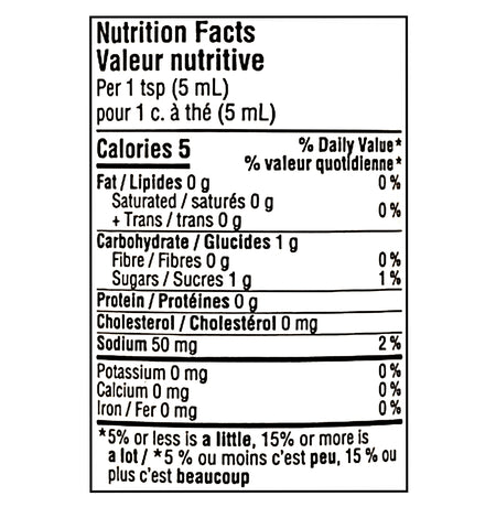 The Keg Prepared Horseradish 250ml – nutrition facts panel