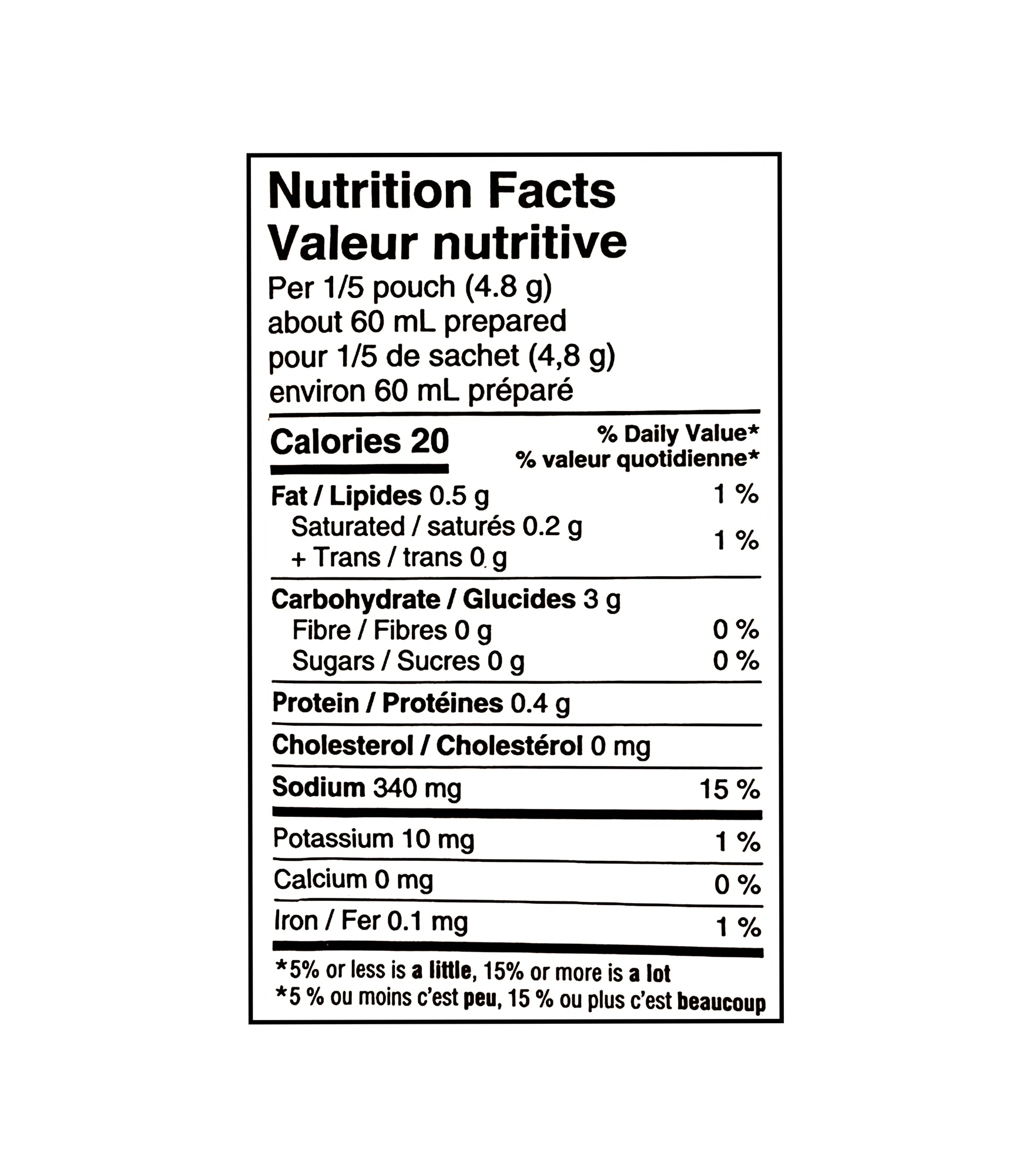 Nutrition facts label for The Keg Wild Mushroom Gravy Mix 24g on a white background