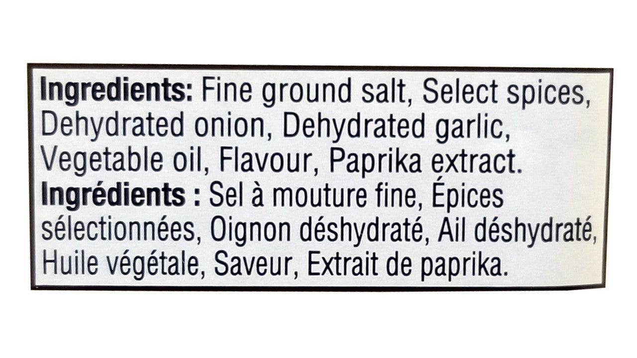 The Keg Steakhouse Chicken & Ribs Seasoning, No MSG Added, 750g/1.6 lbs Ingredients Label
