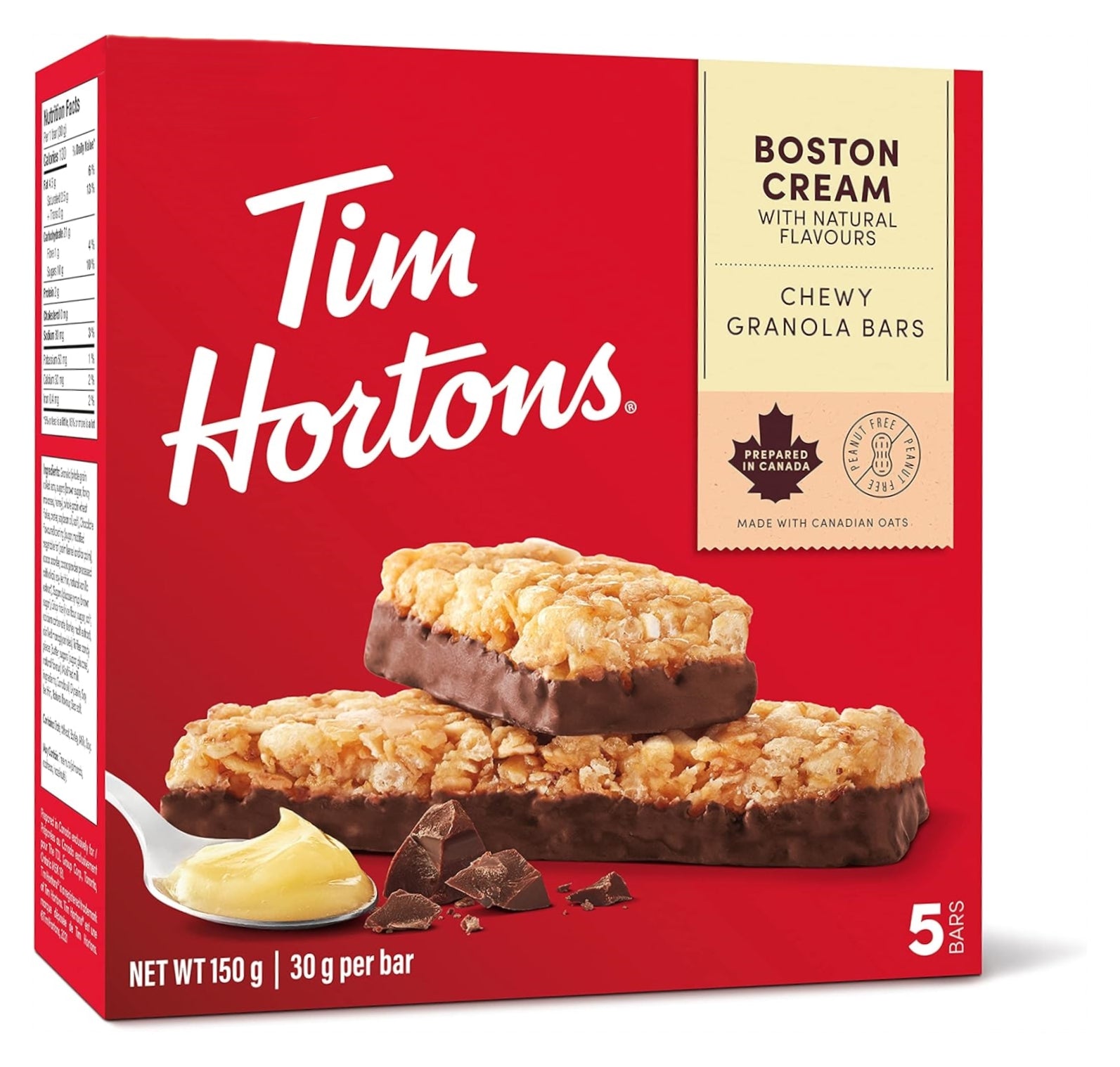 Tim Hortons Boston Cream Granola Bars, Peanut Free, 5 Count, 150g/5.25 oz. Box