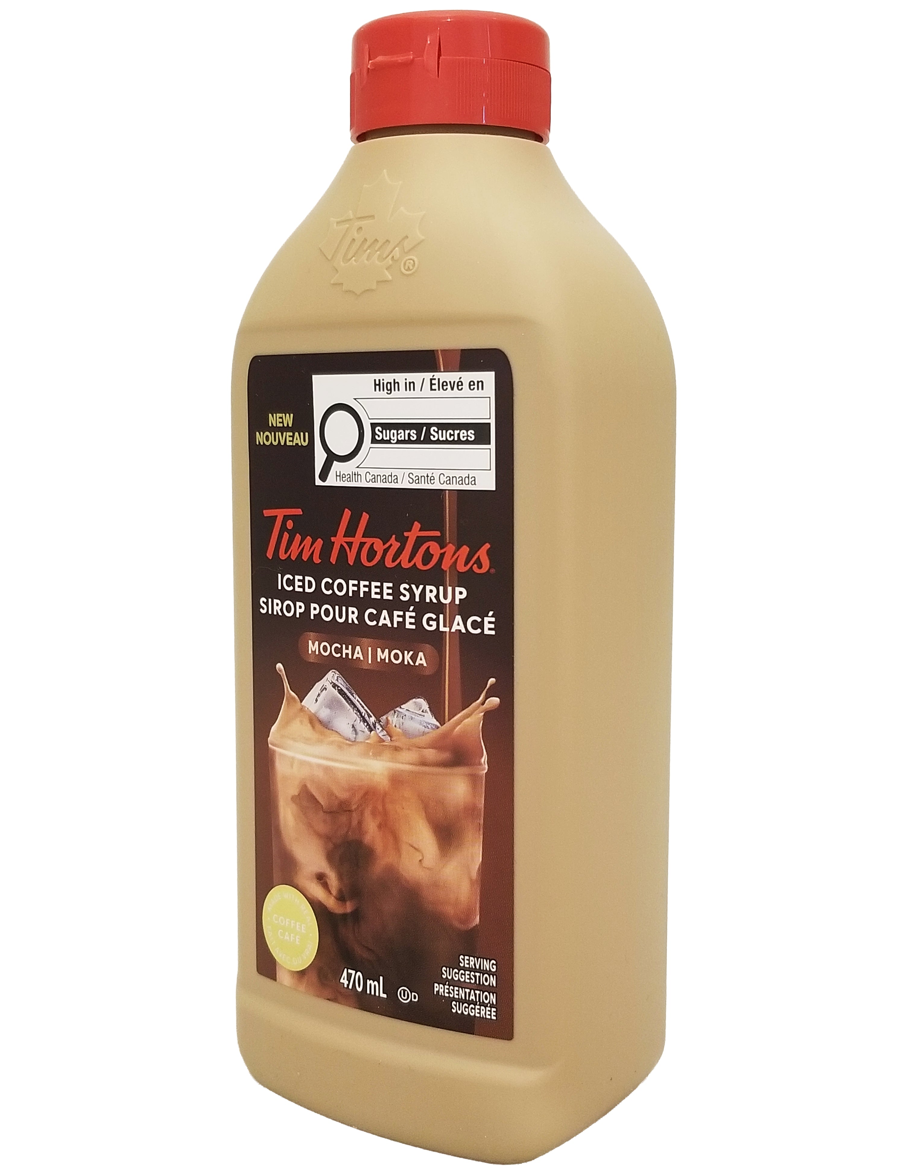 Tim Hortons Iced Coffee Syrup Mocha 470ml second angle coffee syrup bottle