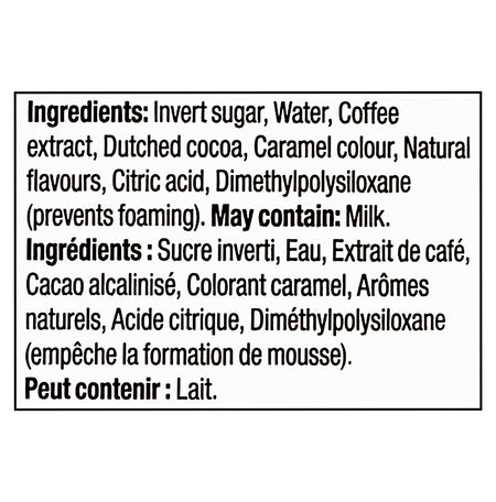 Tim Hortons Iced Coffee Syrup Mocha 470ml ingredients label Canadian coffee