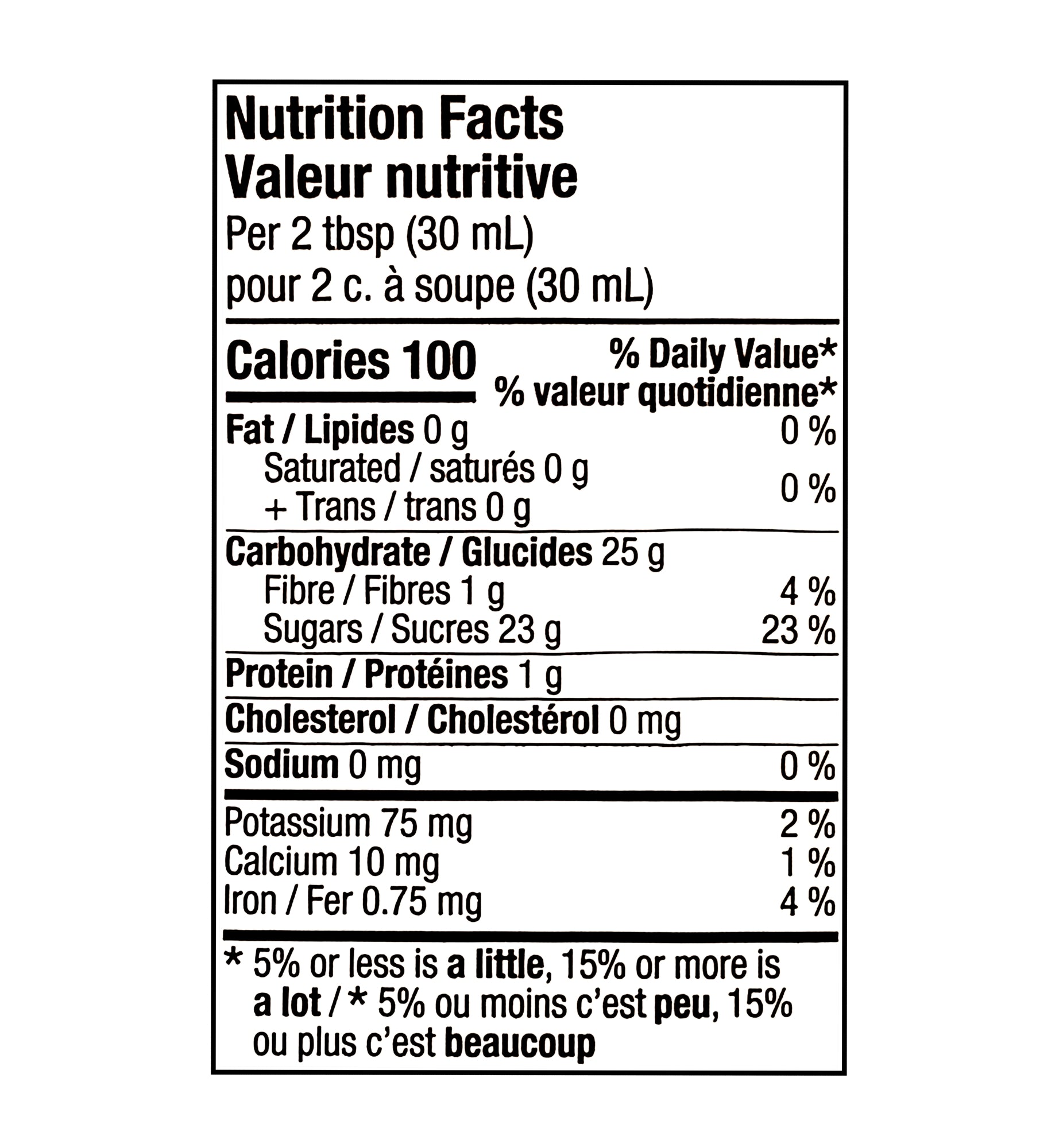 Tim Hortons Iced Coffee Syrup Mocha 470ml nutrition facts label