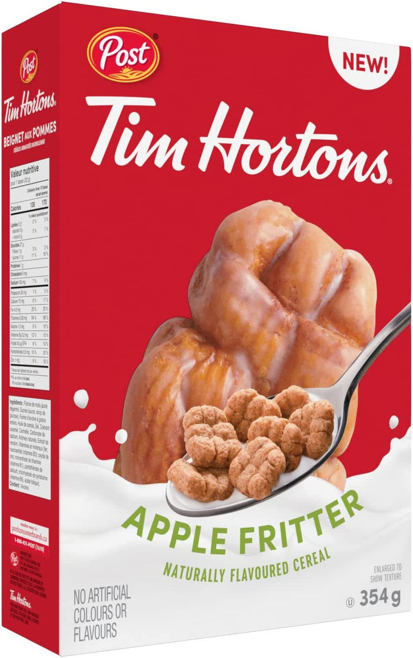 Tim Hortons Apple Fritter Breakfast Cereal, 354g/12.4 oz. Box Left Side