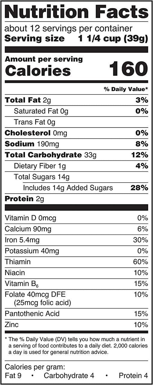 Tim Hortons Apple Fritter Breakfast Cereal, 354g/12.4 oz. Nutrition Facts