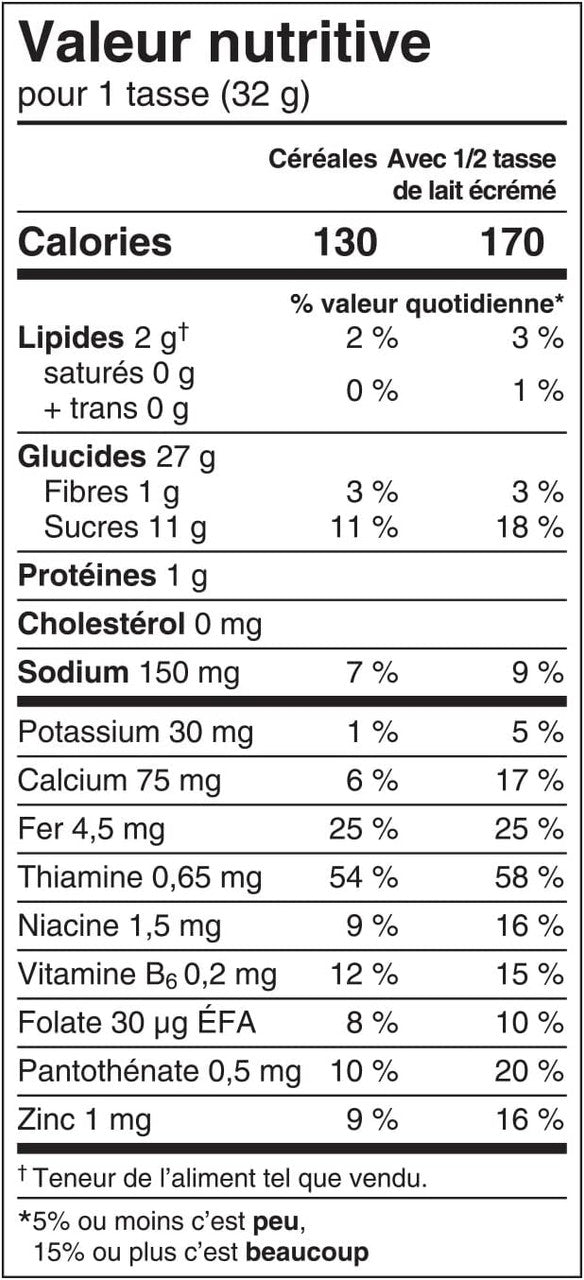 Tim Hortons Apple Fritter Breakfast Cereal, 354g/12.4 oz. Nutrition Facts Label in French