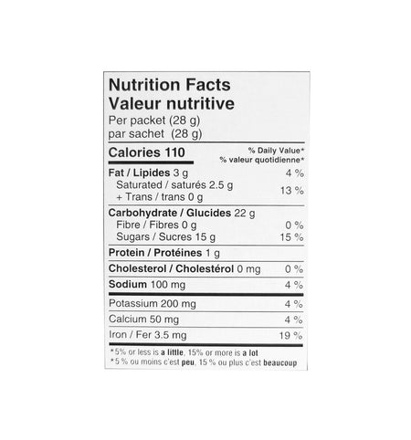 Tim Hortons Double Double Instant Coffee Mix, 8 x 28g/1 oz. Box Nutritional Facts