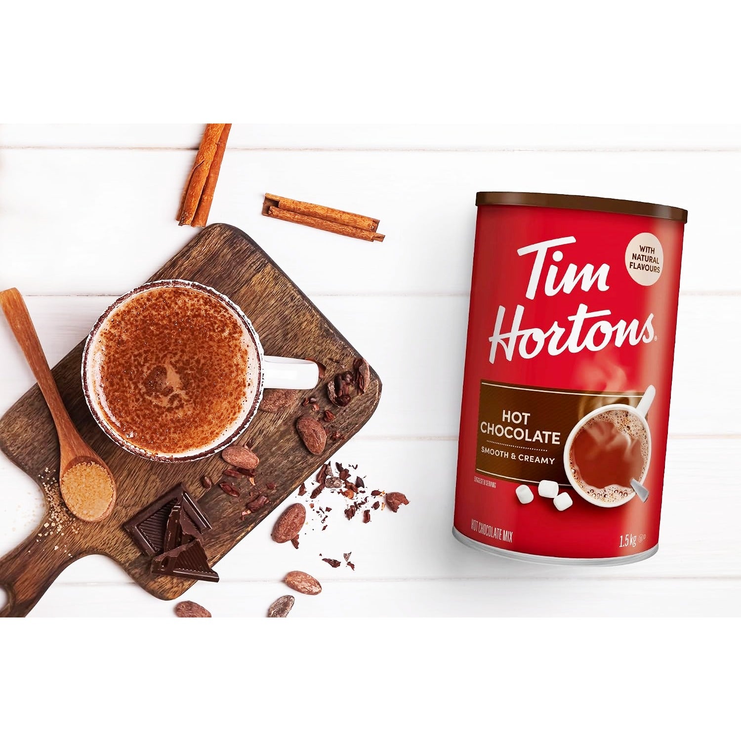 Tim Hortons Hot Chocolate Mix lifestyle shot, cozy hot chocolate moment