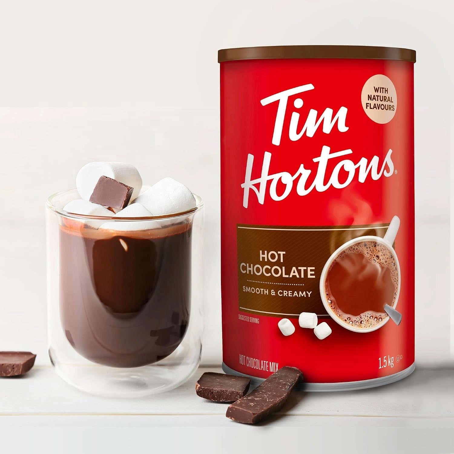 Tim Hortons Hot Chocolate Mix lifestyle shot, warm mug of hot chocolate