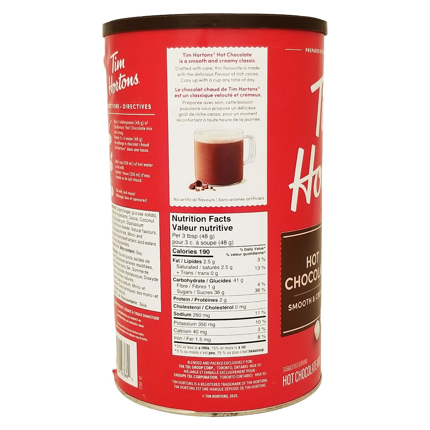 Tim Hortons Hot Chocolate Mix 1.5 kg canister, side view