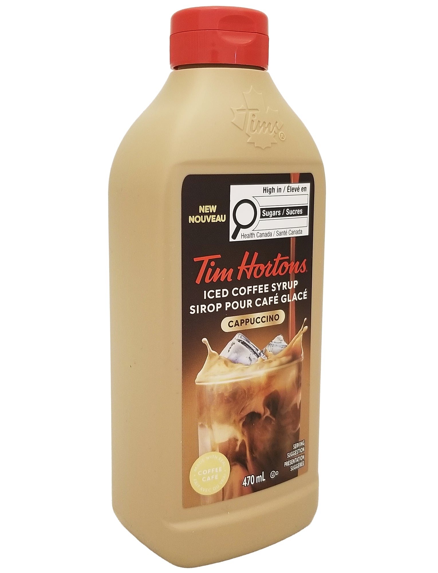 Tim Hortons Iced Coffee Syrup Cappuccino 470ml angle view coffee flavor syrup
