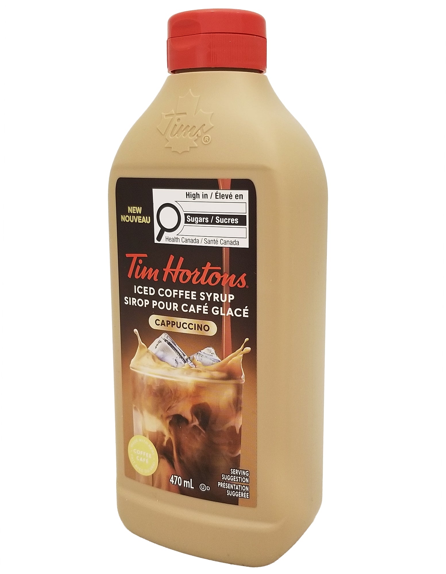 Tim Hortons Iced Coffee Syrup Cappuccino 470ml second angle coffee syrup bottle