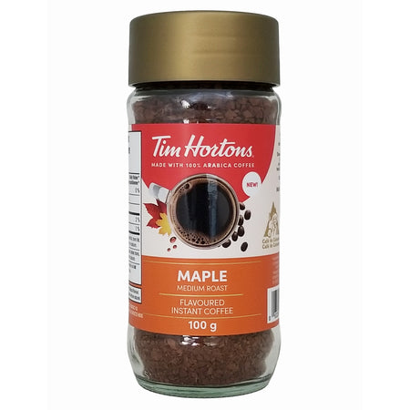 Tim Hortons Maple Flavored Instant Coffee 100 g jar, front package view