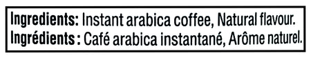 Ingredients for Tim Hortons Medium Roast 100% Arabica Instant Coffee, Maple Flavored, 100g/3.5 oz with natural flavor.