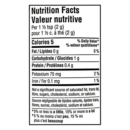 Tim Hortons Maple Flavored Instant Coffee nutrition facts panel for the 100 g jar