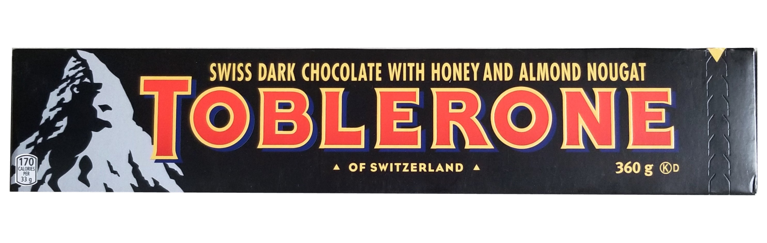 Toblerone Swiss Dark Chocolate With Honey & Almond Nougat, 360g/12.6 oz.  Bar {Imported from Canada}