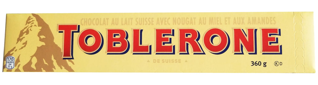 Toblerone Swiss Milk Chocolate With Honey & Almond Nougat, 360g/12.6 oz. Bar {Imported from Canada}