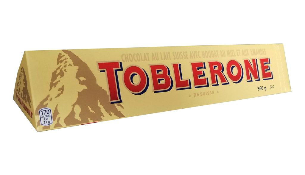 Toblerone Swiss Milk Chocolate With Honey & Almond Nougat, 360g/12.6 oz. Bar {Imported from Canada}