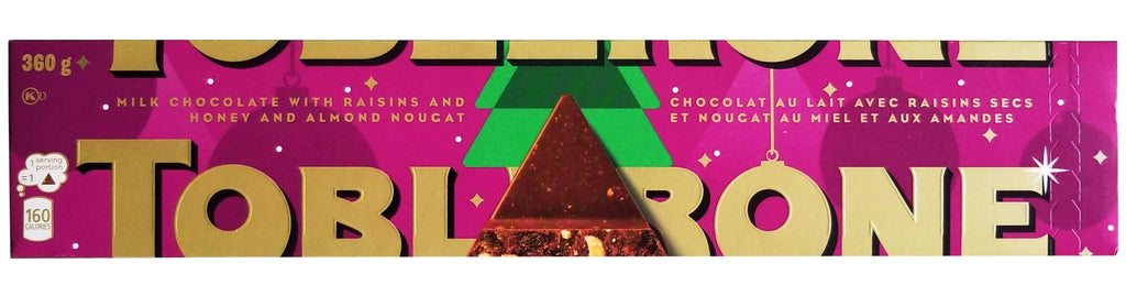 Toblerone Milk Chocolate With Raisins and Honey & Almond Nougat, 360g/12.6 oz. Bar {Imported from Canada}