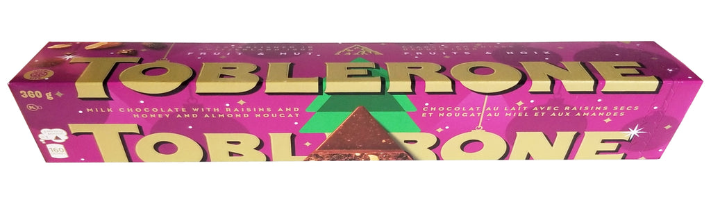 Toblerone Milk Chocolate With Raisins and Honey & Almond Nougat, 360g/12.6 oz. Bar {Imported from Canada}