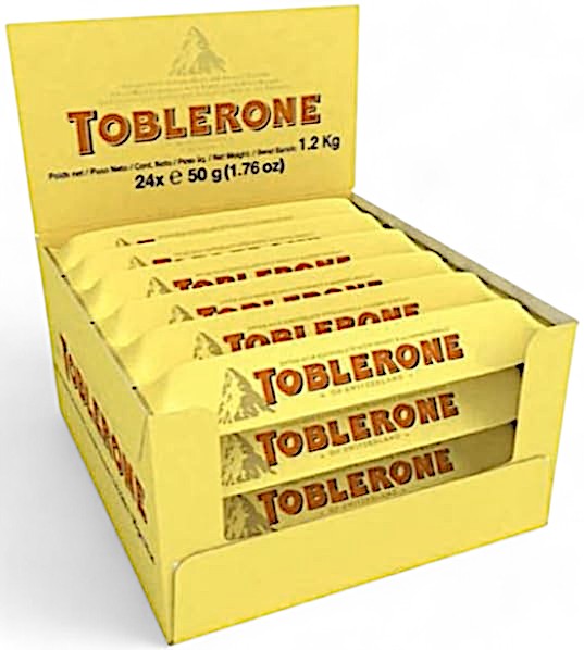 Toblerone Swiss Milk Chocolate With HONEY AND ALMOND NOUGAT, 24x50g, 1.2kg/2.6 lb. - Box