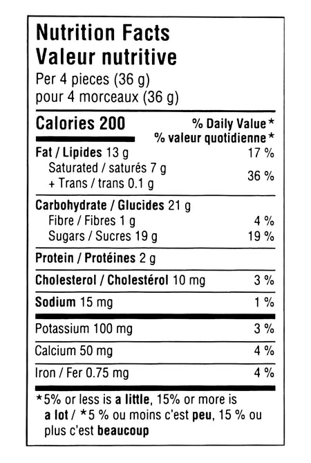 Nutrition facts label of Toblerone Milk Chocolate Covered Truffles With Pieces Of Honey & Almond Nougat, 495g/1.1 lb., Box