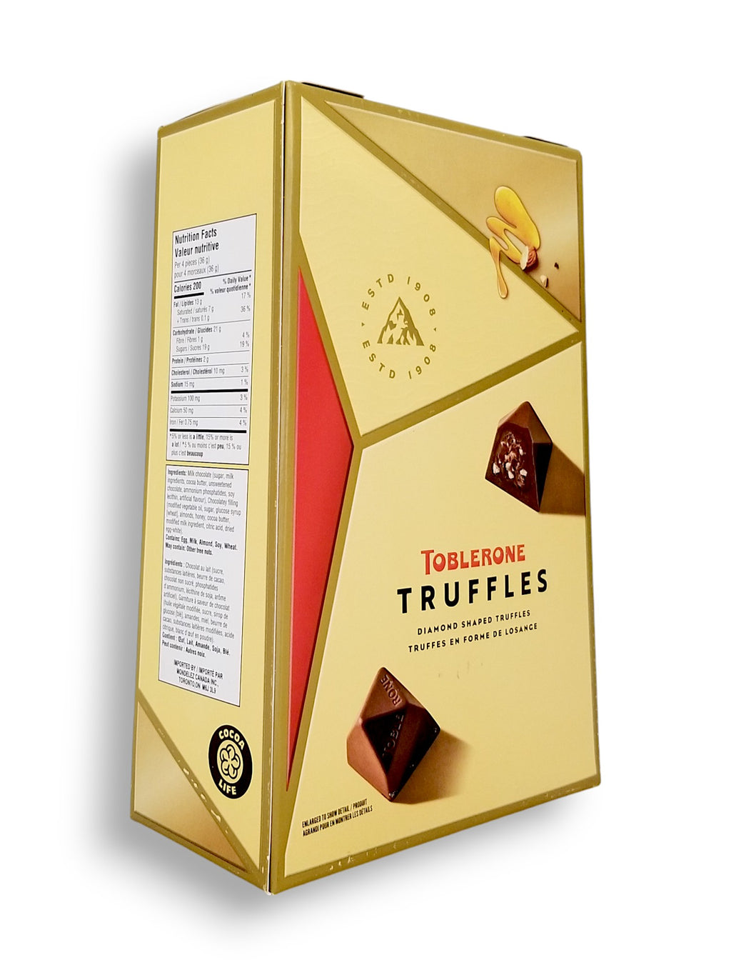 Side of Toblerone Milk Chocolate Covered Truffles With Pieces Of Honey & Almond Nougat, 495g/1.1 lb., Box